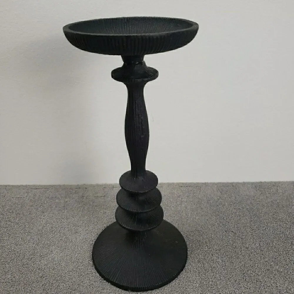 Brutalist Black Pillar Candle Holder Textured 10